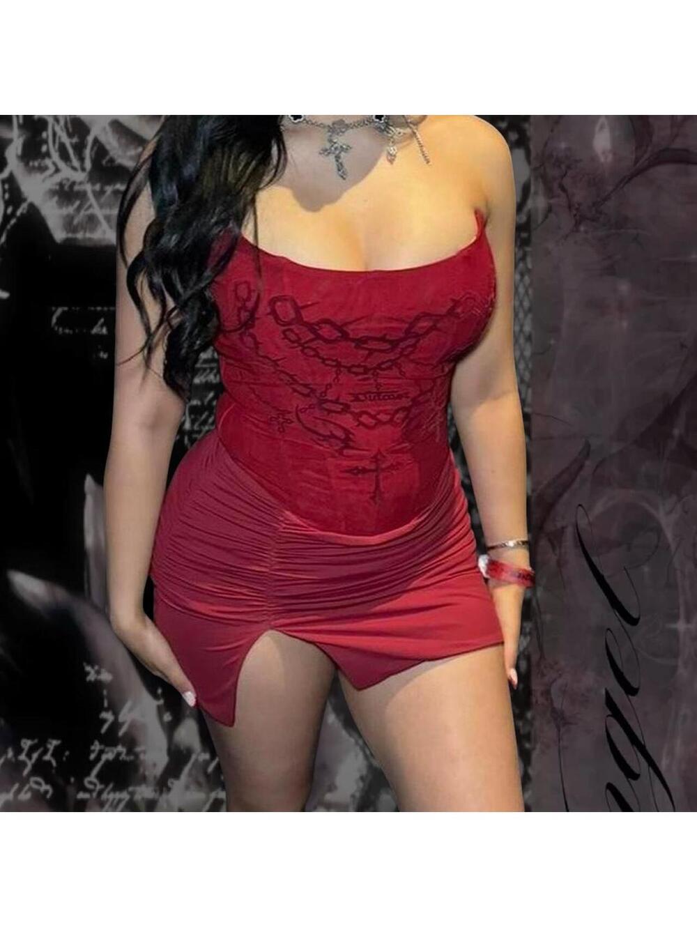 Outcast Clothing Women's Red and Burgundy Dress